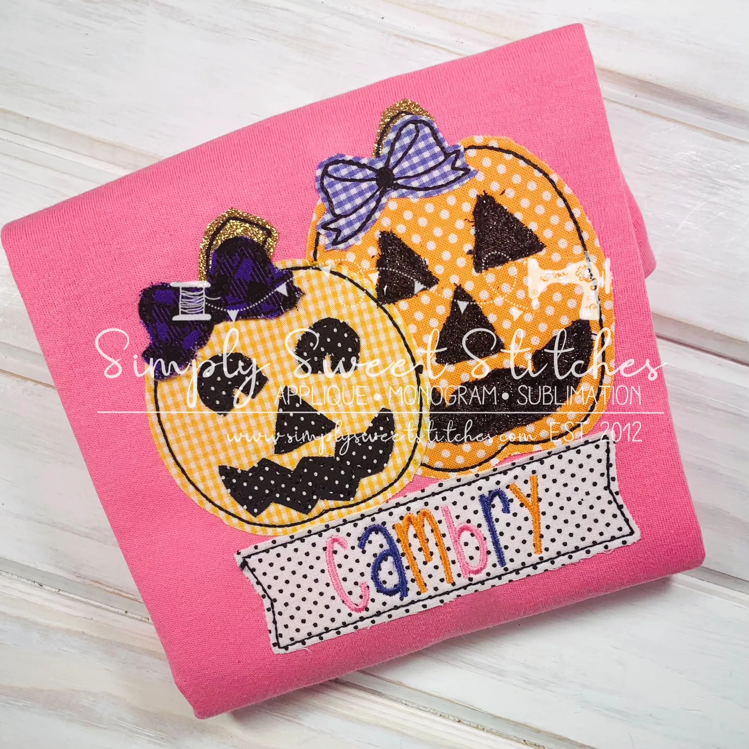 1197 - GIRL JACK-O-LANTERN PAIR - APPLIQUE CHILD SHIRT