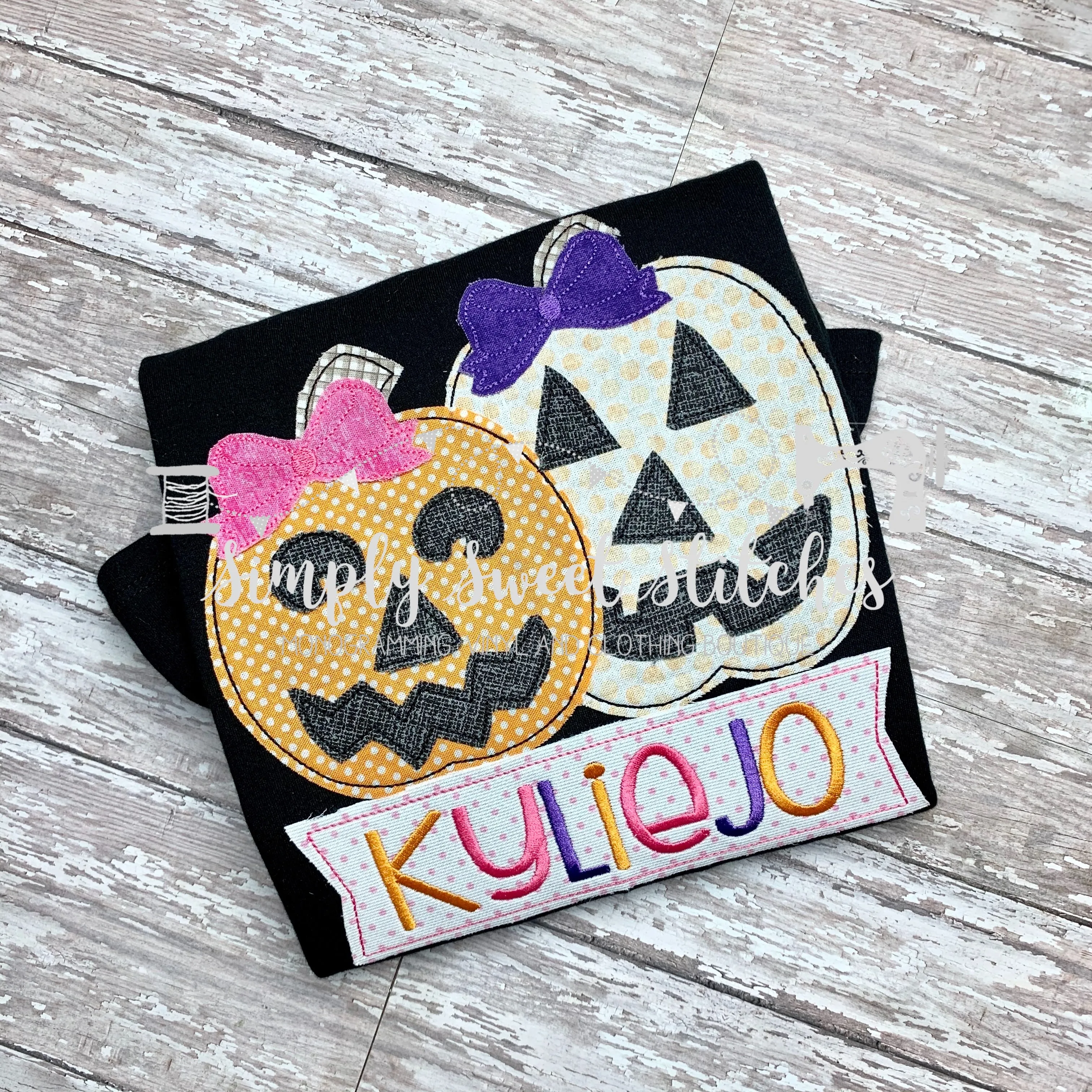 1197 - GIRL JACK-O-LANTERN PAIR - APPLIQUE CHILD SHIRT