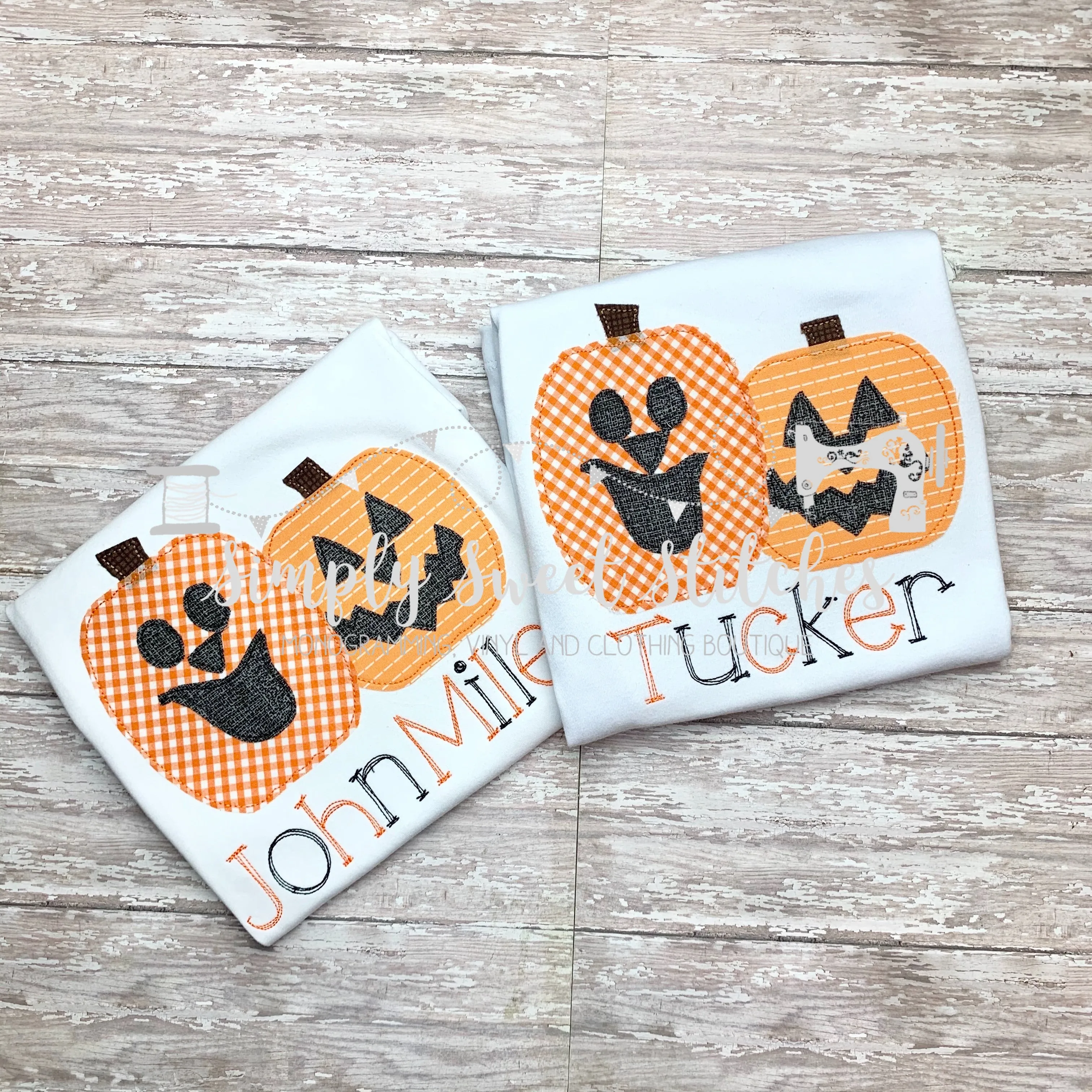 1464 - BOY JACK-O-LANTERN PAIR - APPLIQUE CHILD SHIRT