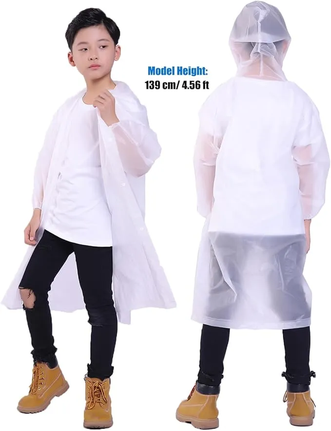 2 Pack Rain Ponchos for Kids, Reusable Kids Rain Jacket with Hood Waterproof Raincoats for Boys and Girls