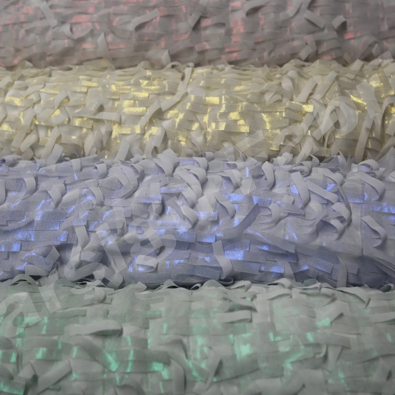 3D Fringed Design Hologram Trim Chiffon Embroidery Fabric