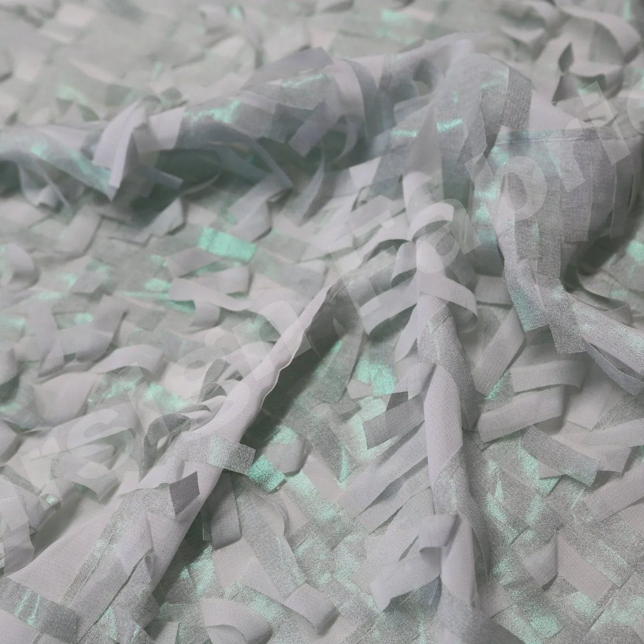 3D Fringed Design Hologram Trim Chiffon Embroidery Fabric