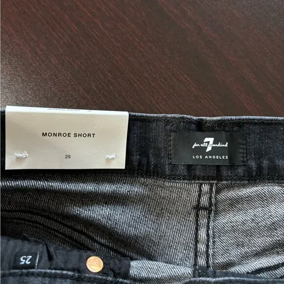 7 For All Mankind Monroe Cut Off Denim Shorts Eclipse Black Star 25 Button Fly
