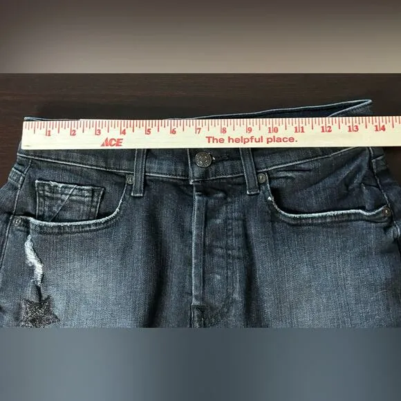 7 For All Mankind Monroe Cut Off Denim Shorts Eclipse Black Star 25 Button Fly