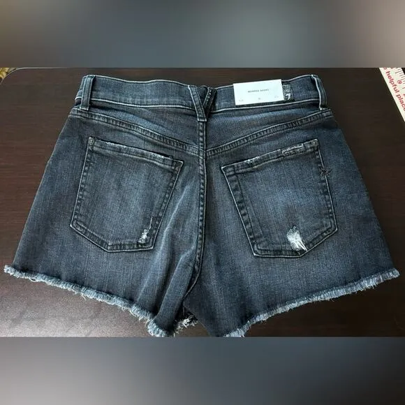 7 For All Mankind Monroe Cut Off Denim Shorts Eclipse Black Star 25 Button Fly