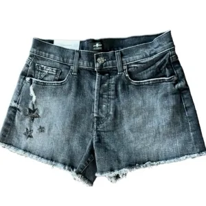 7 For All Mankind Monroe Cut Off Denim Shorts Eclipse Black Star 25 Button Fly