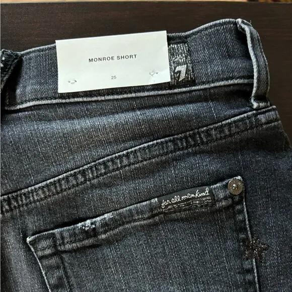 7 For All Mankind Monroe Cut Off Denim Shorts Eclipse Black Star 25 Button Fly