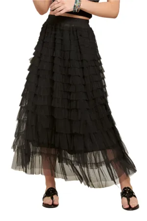 ADORA Elastic Waist Layered Mesh Midi Skirt