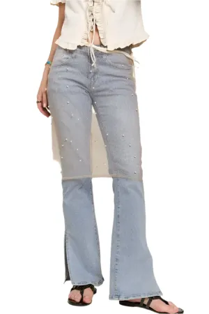 ADORA Pearl Accent Glitter Mesh Layered Cover-Up Skirt