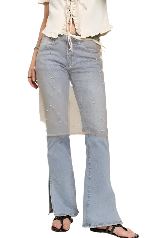 ADORA Pearl Accent Glitter Mesh Layered Cover-Up Skirt