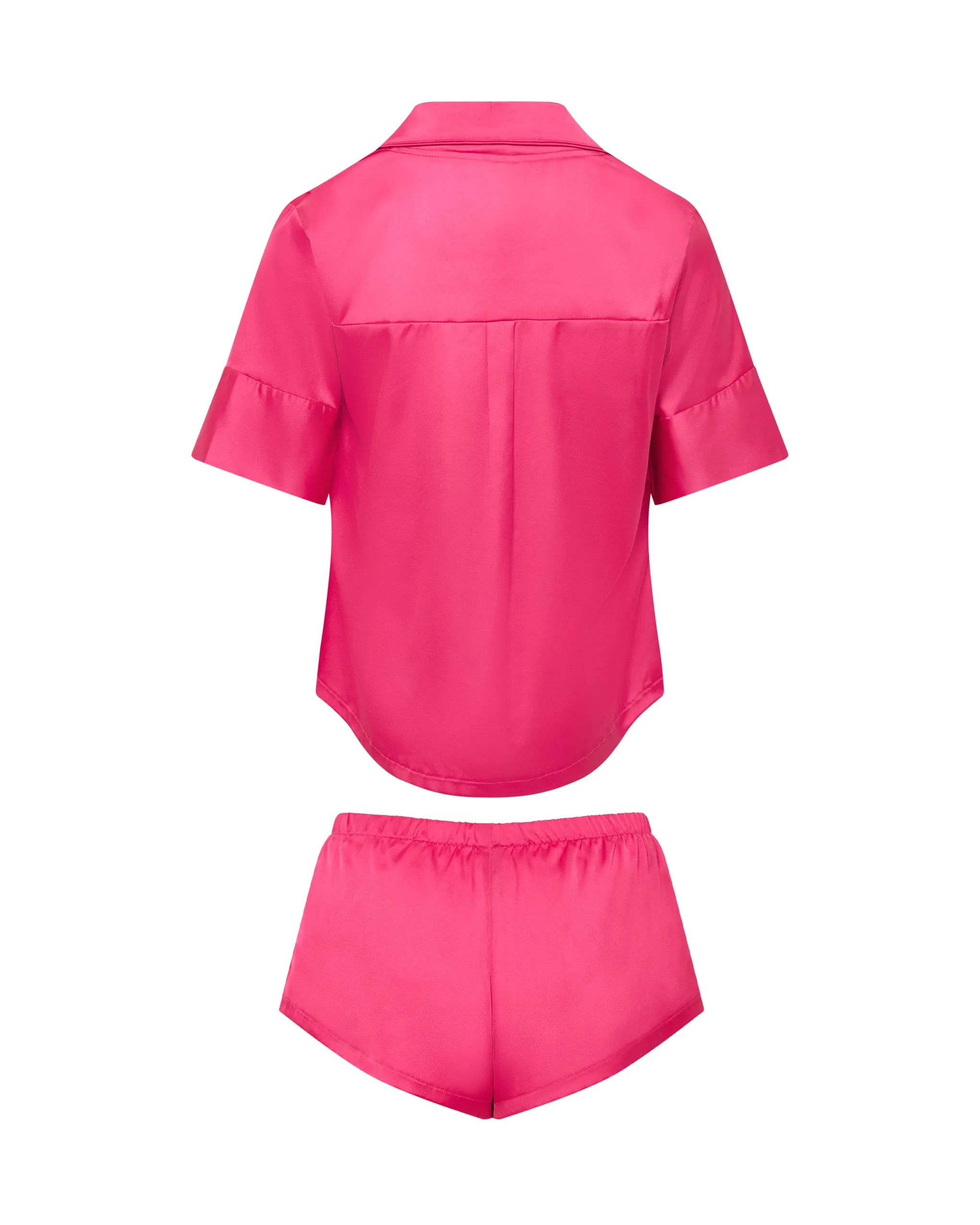 Alma Luxury Satin Short Pajama Set Fuchsia Pink