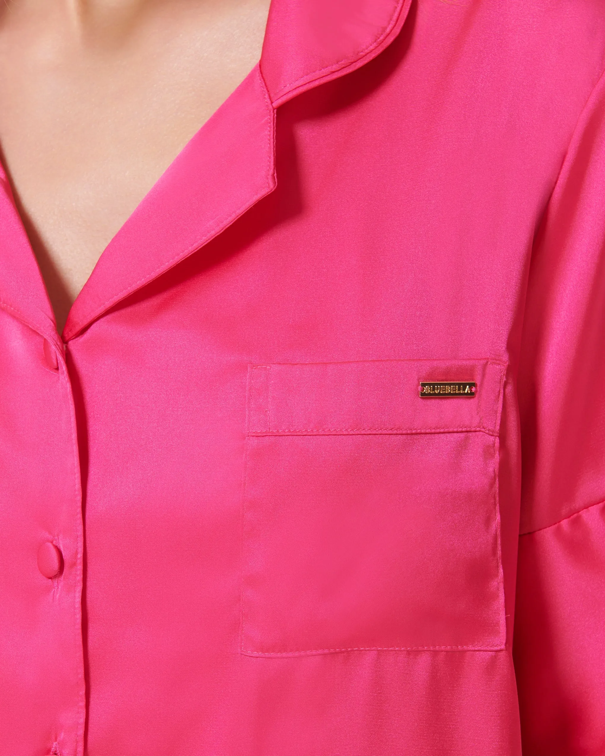 Alma Luxury Satin Short Pajama Set Fuchsia Pink