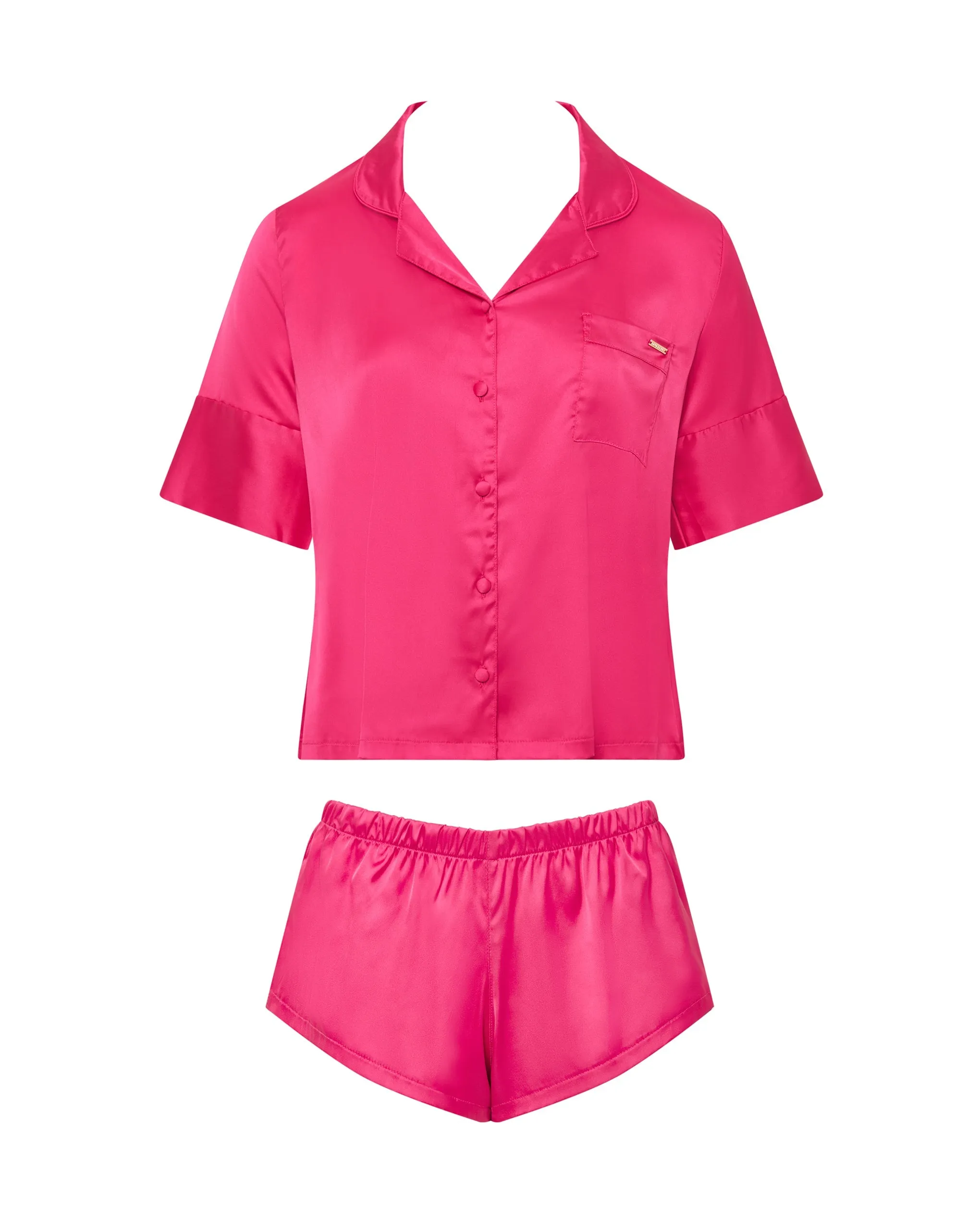 Alma Luxury Satin Short Pajama Set Fuchsia Pink