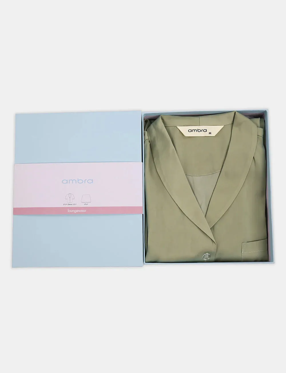 AMBRA SATIN SS SHIRT SHORT PISTACHIO PJ GIFT BOX