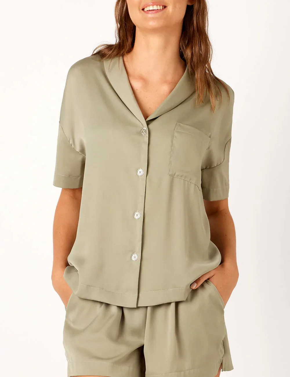 AMBRA SATIN SS SHIRT SHORT PISTACHIO PJ GIFT BOX
