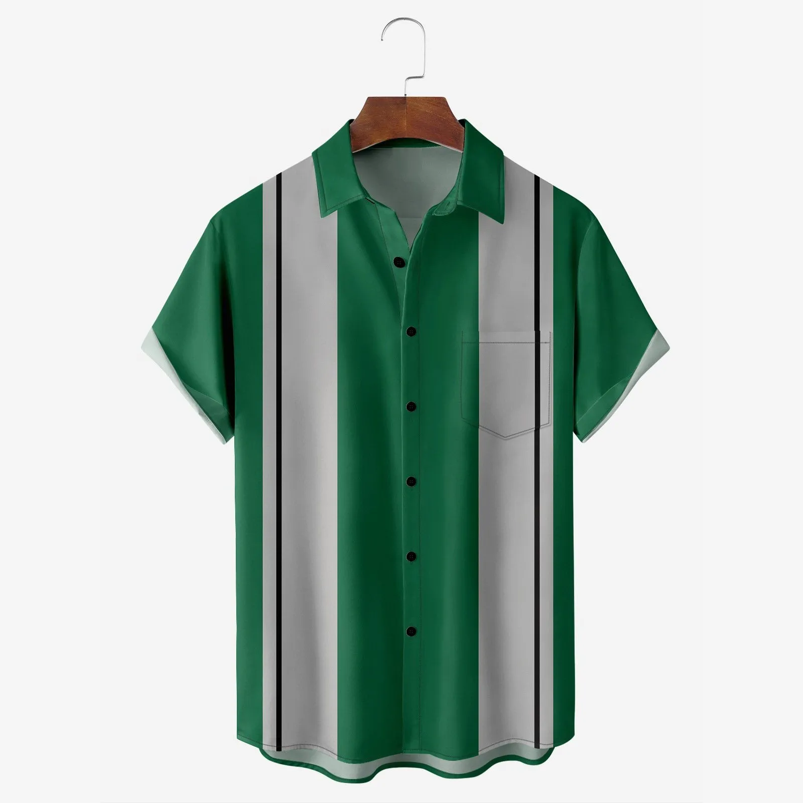 American Football Chest Pocket Short Sleeve Bowling Shirt 2412008324
