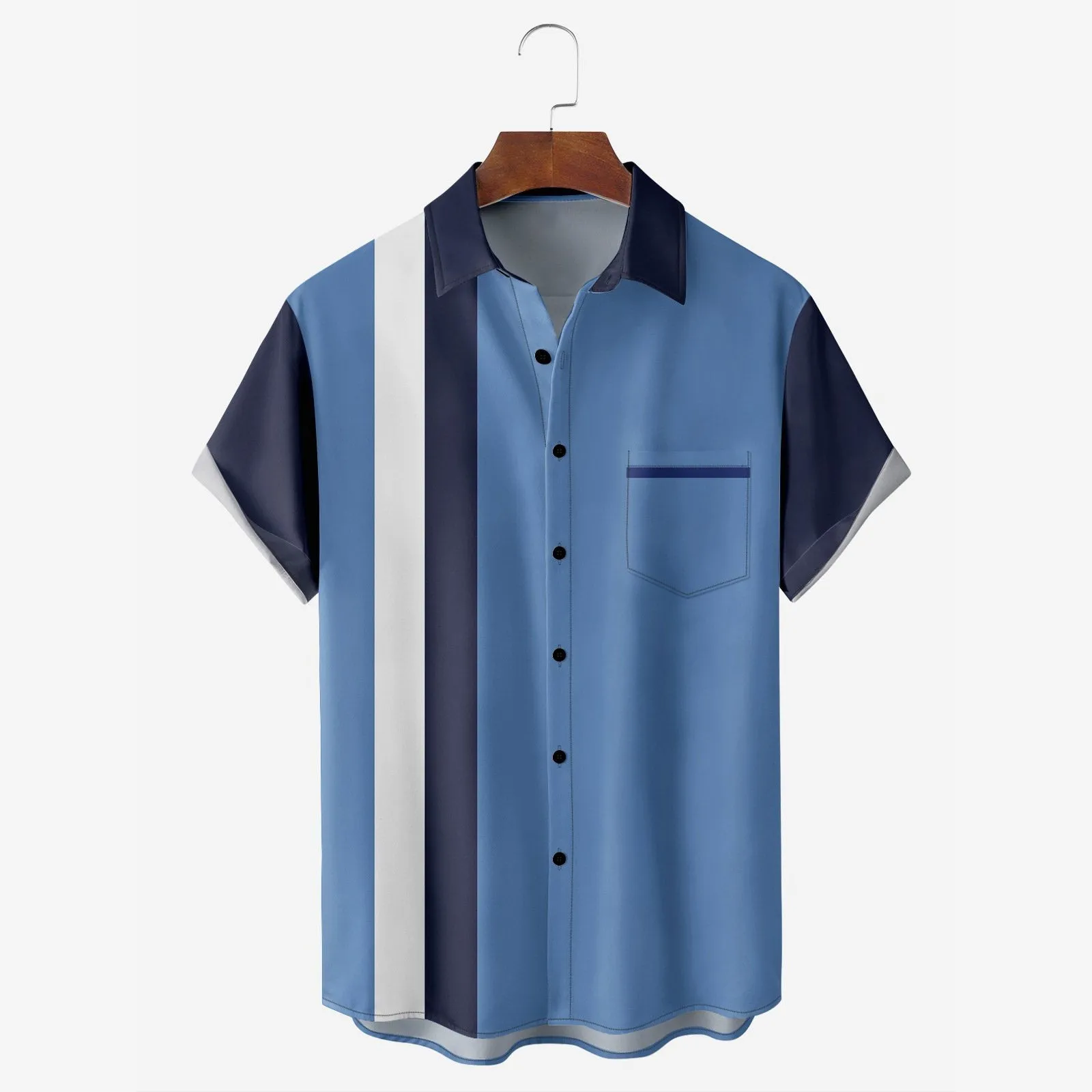American Football Chest Pocket Short Sleeve Bowling Shirt 2412008324