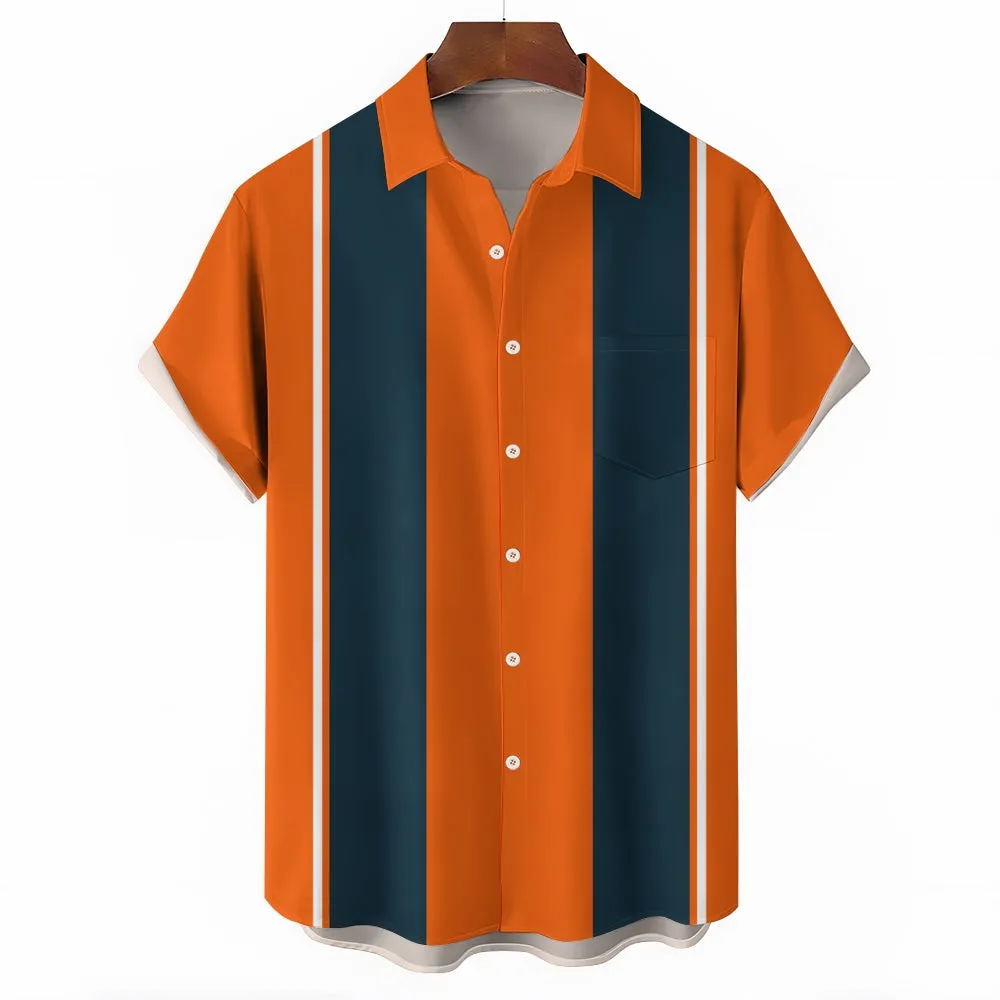 American Football Chest Pocket Short Sleeve Bowling Shirt 2412008324