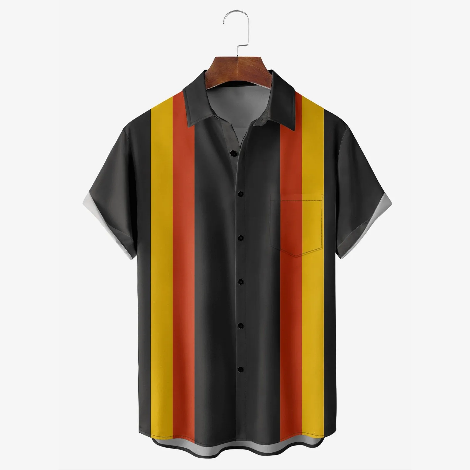 American Football Chest Pocket Short Sleeve Bowling Shirt 2412008324