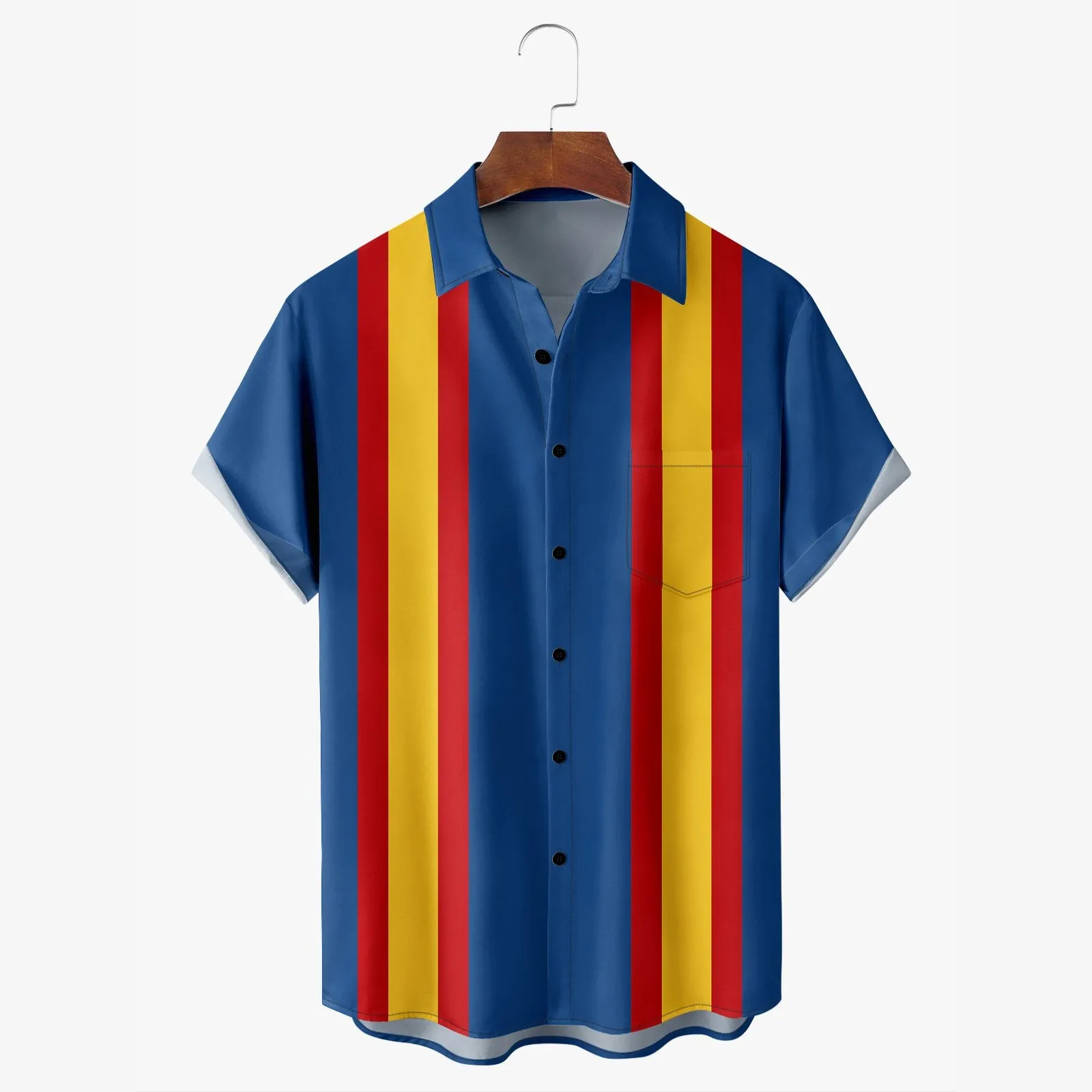 American Football Chest Pocket Short Sleeve Bowling Shirt 2412008324