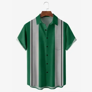 American Football Chest Pocket Short Sleeve Bowling Shirt 2412008324