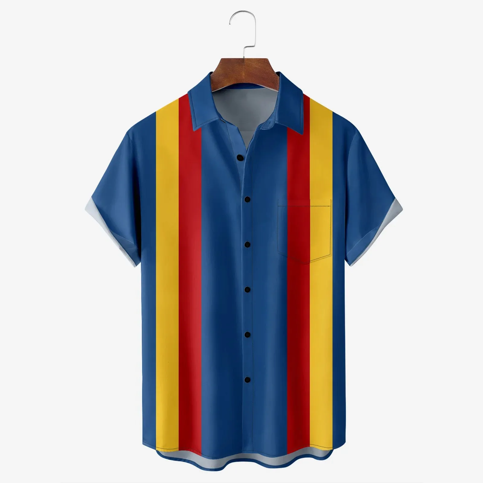 American Football Chest Pocket Short Sleeve Bowling Shirt 2412008324