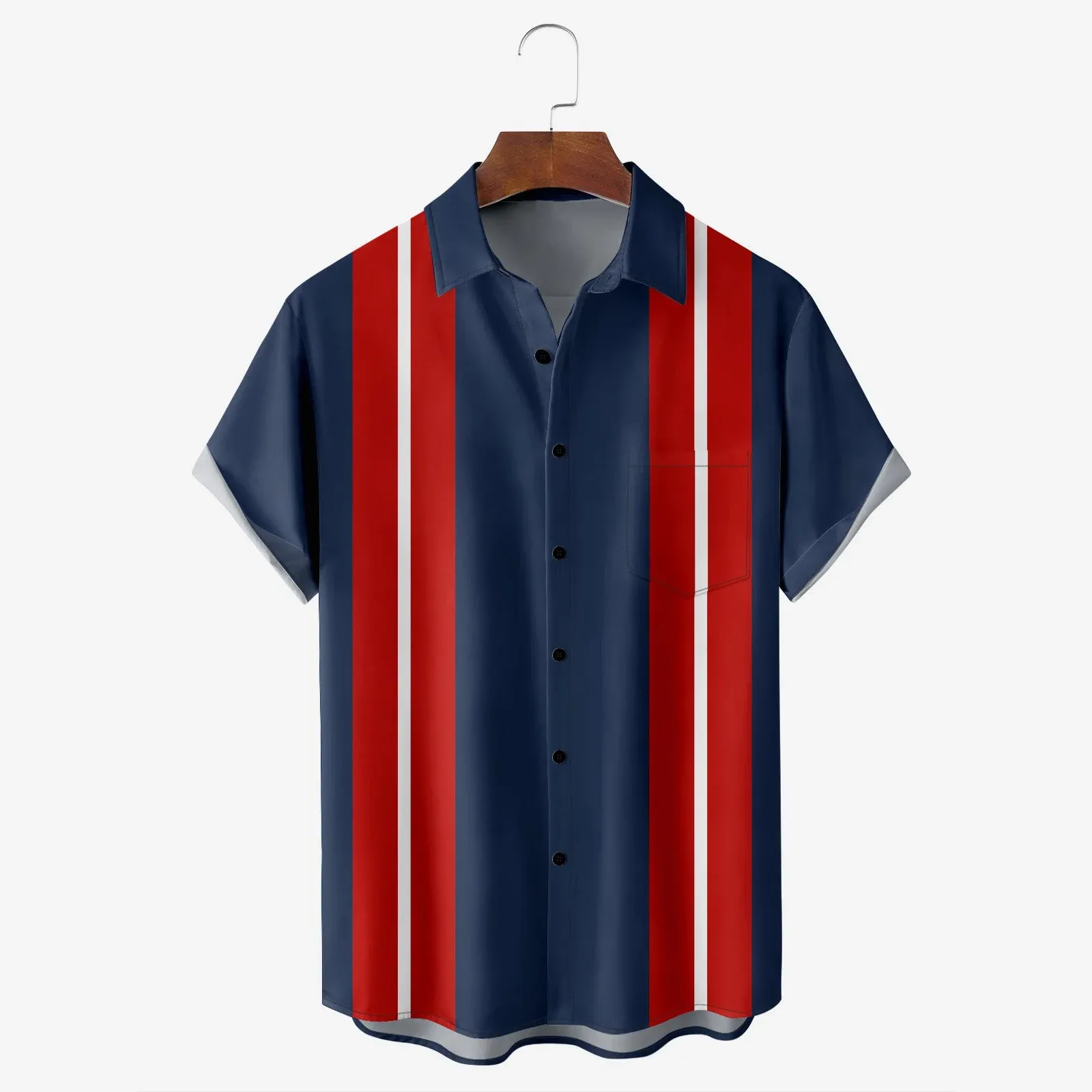 American Football Chest Pocket Short Sleeve Bowling Shirt 2412008324