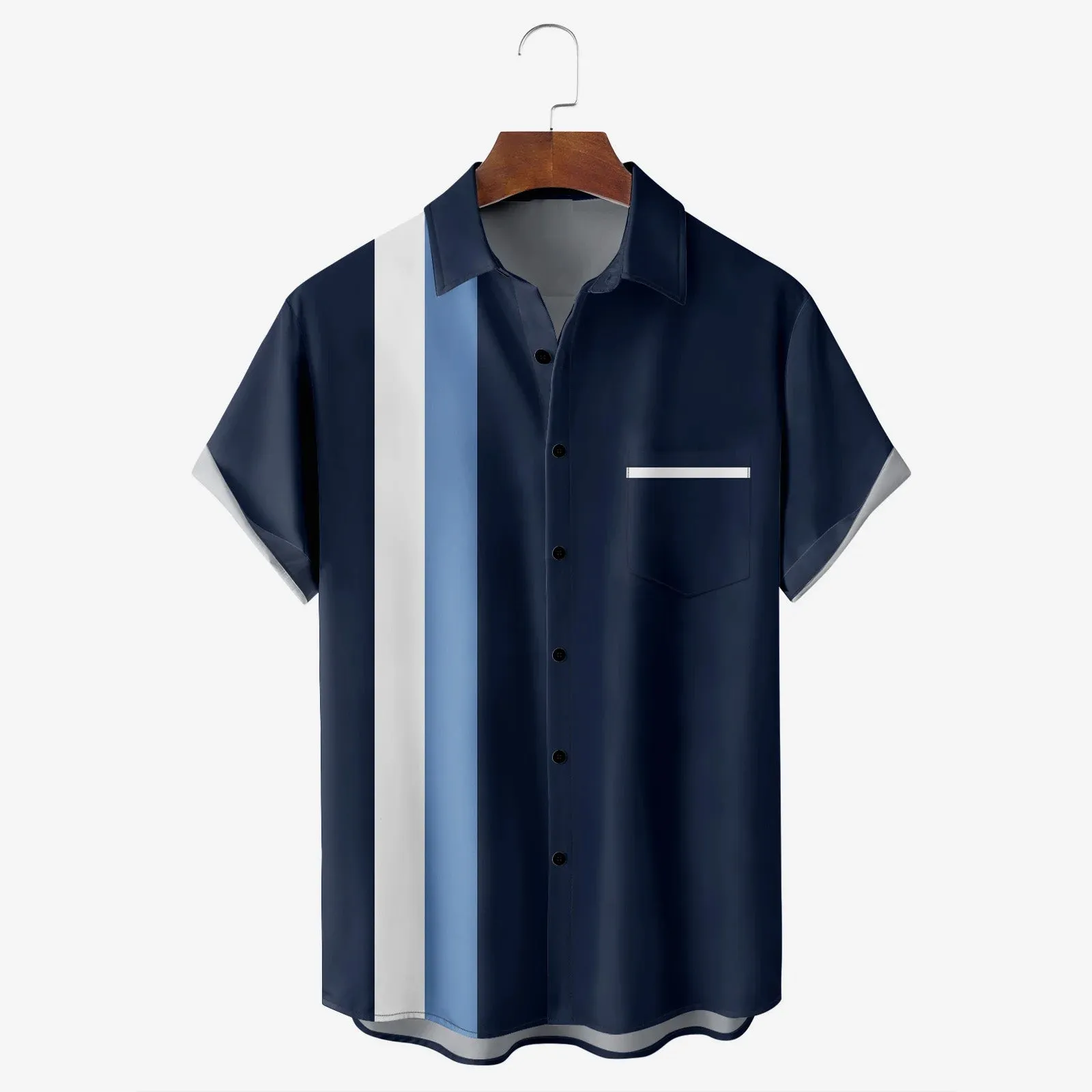 American Football Chest Pocket Short Sleeve Bowling Shirt 2412008324