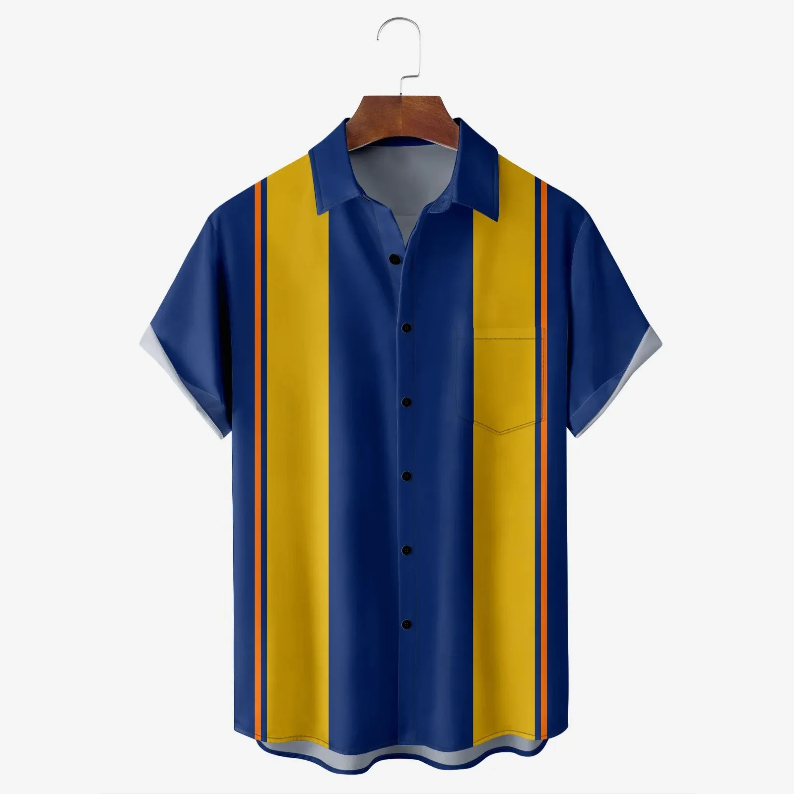 American Football Chest Pocket Short Sleeve Bowling Shirt 2412008324
