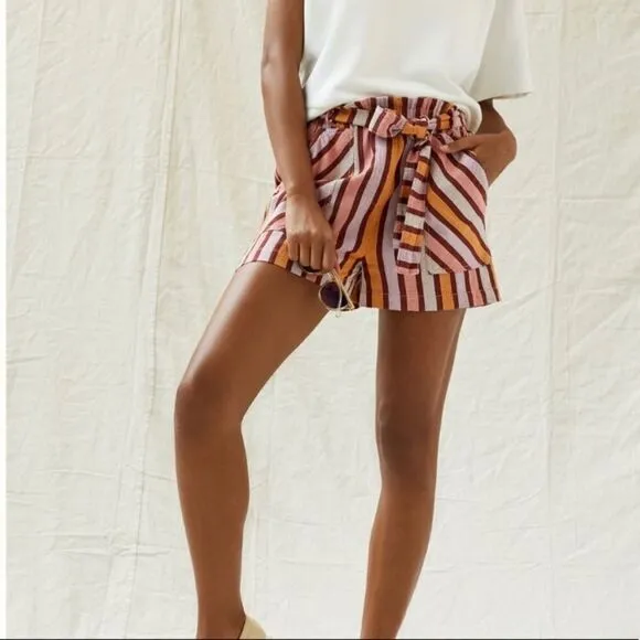 Anthropologie Belted Stripe Shorts | Size: Small | Color: Red Motif
