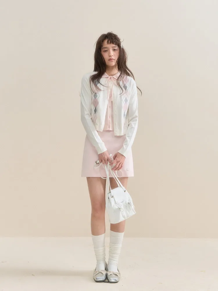 Argyle Ribbon Collar Knit Cardigan