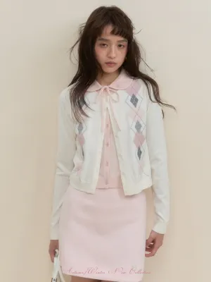 Argyle Ribbon Collar Knit Cardigan