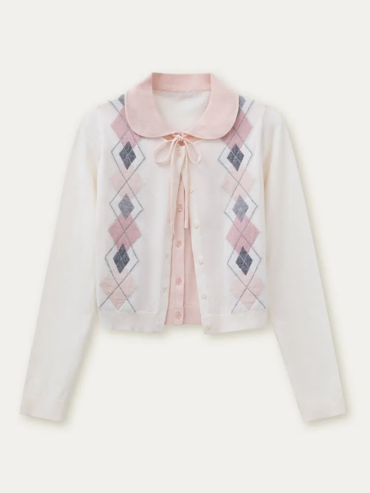 Argyle Ribbon Collar Knit Cardigan