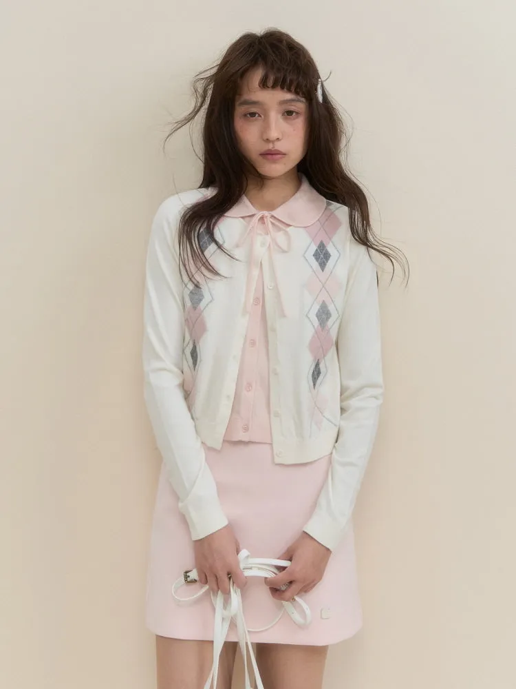 Argyle Ribbon Collar Knit Cardigan