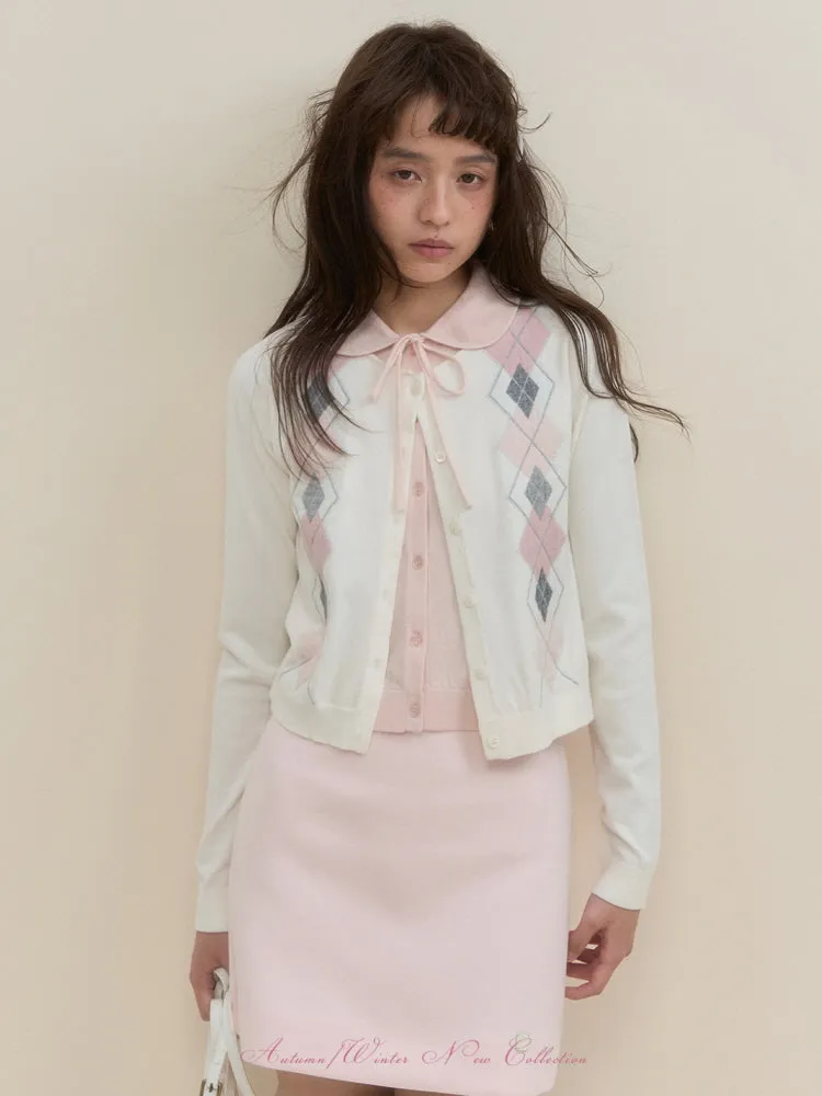Argyle Ribbon Collar Knit Cardigan