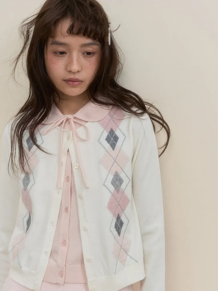 Argyle Ribbon Collar Knit Cardigan