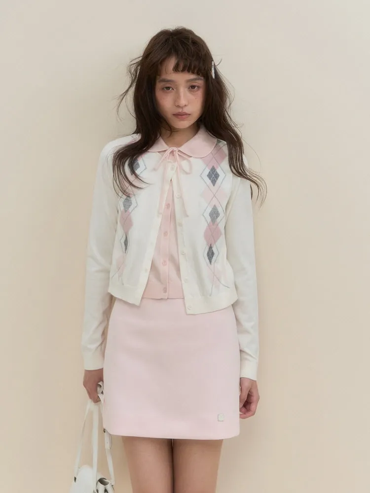 Argyle Ribbon Collar Knit Cardigan