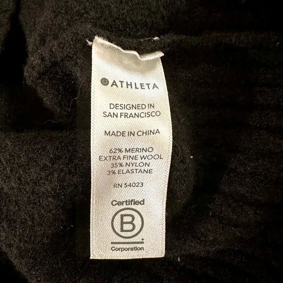 Athleta Transit Crew Merino Wool Black Sweater