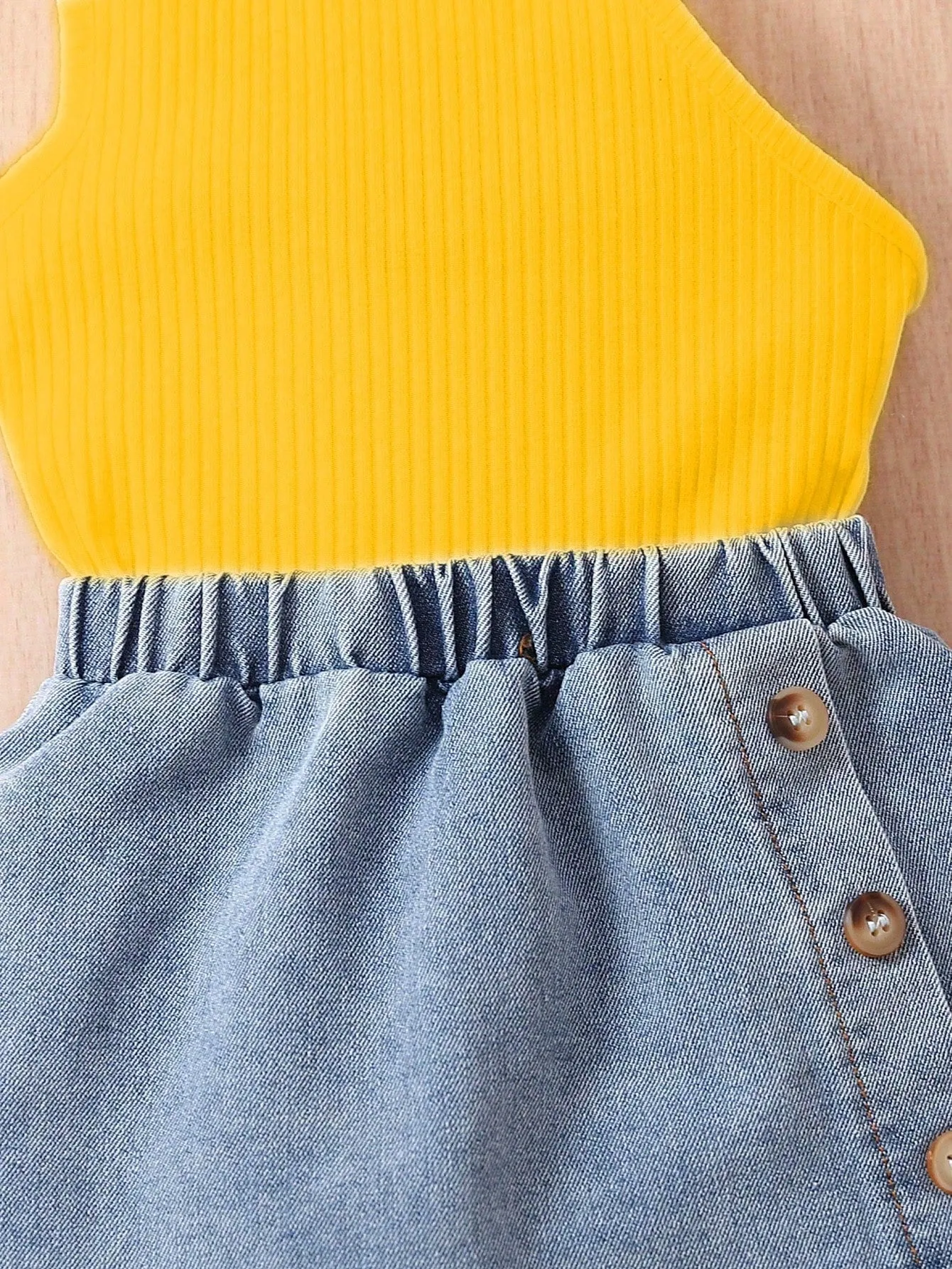 Baby Girls' Casual And Stylish Halter Top With Denim Skirt Outfit - FD