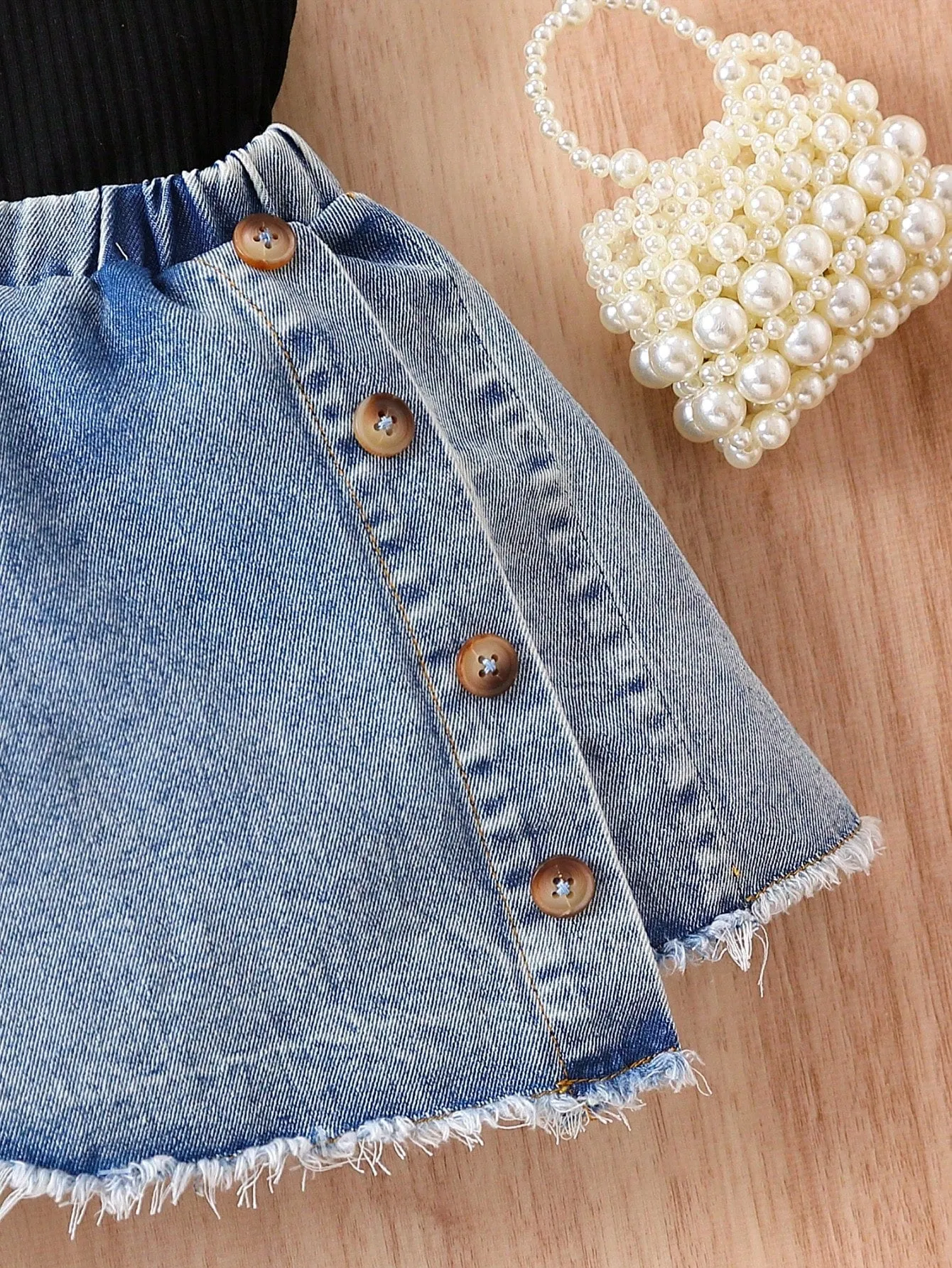 Baby Girls' Casual And Stylish Halter Top With Denim Skirt Outfit - FD