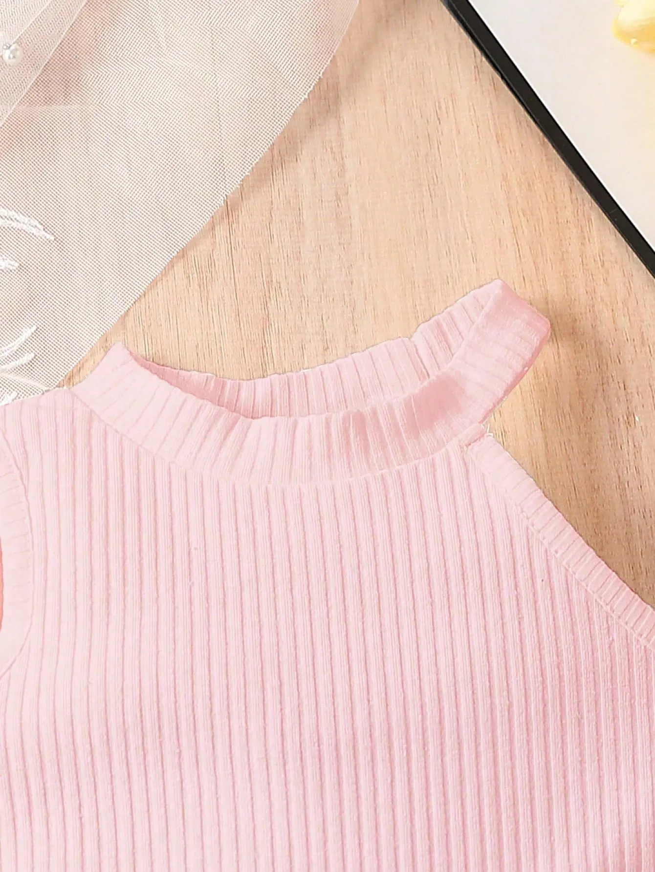 Baby Girls' Casual And Stylish Halter Top With Denim Skirt Outfit - FD