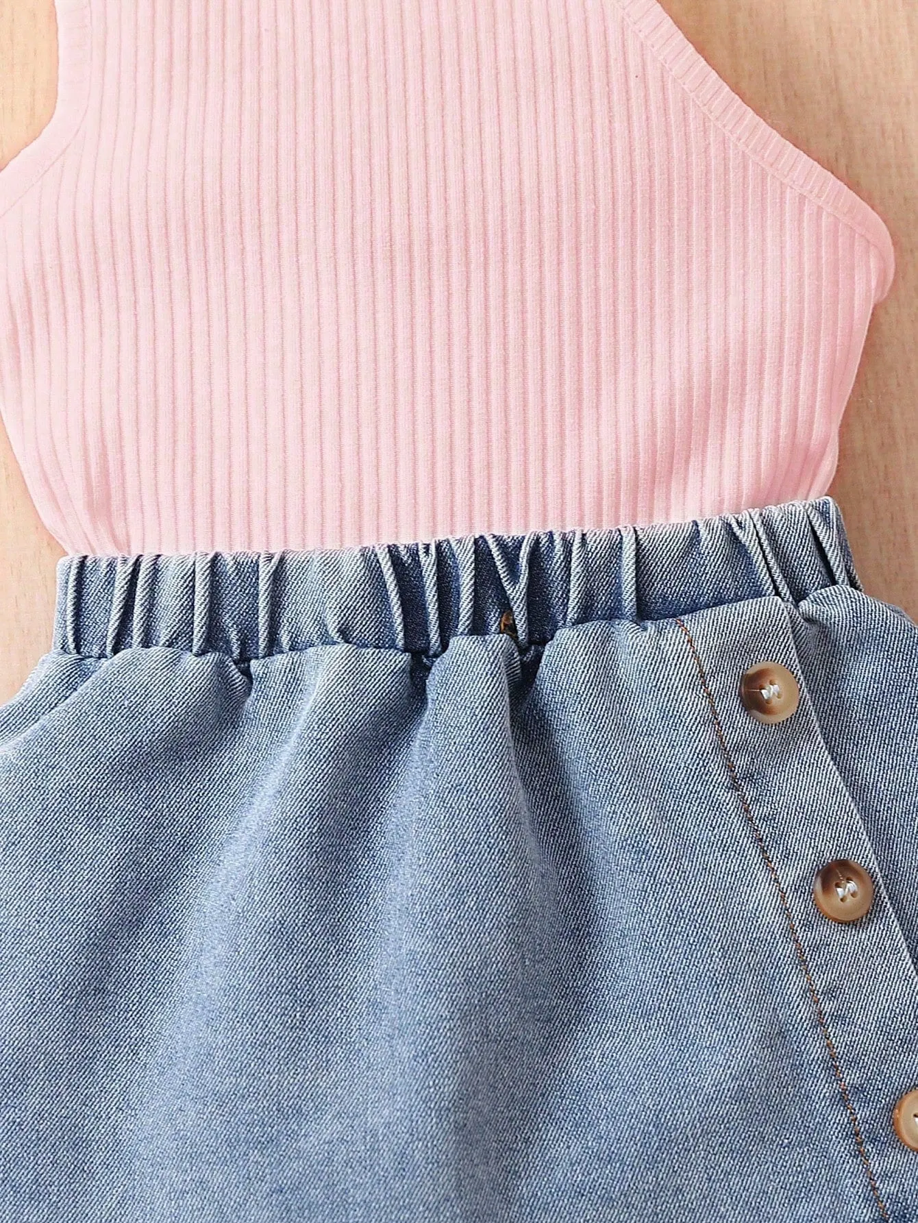 Baby Girls' Casual And Stylish Halter Top With Denim Skirt Outfit - FD