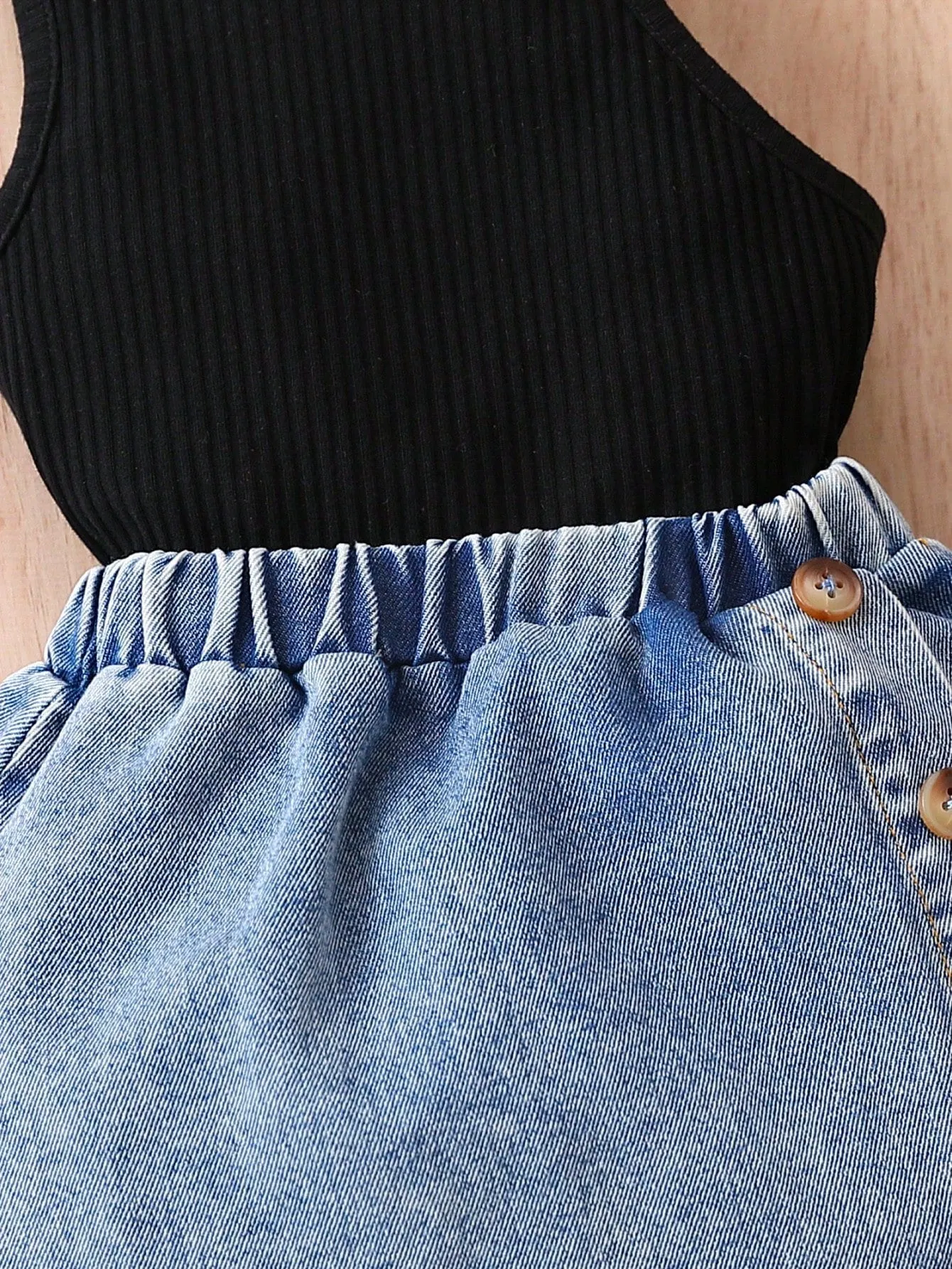 Baby Girls' Casual And Stylish Halter Top With Denim Skirt Outfit - FD