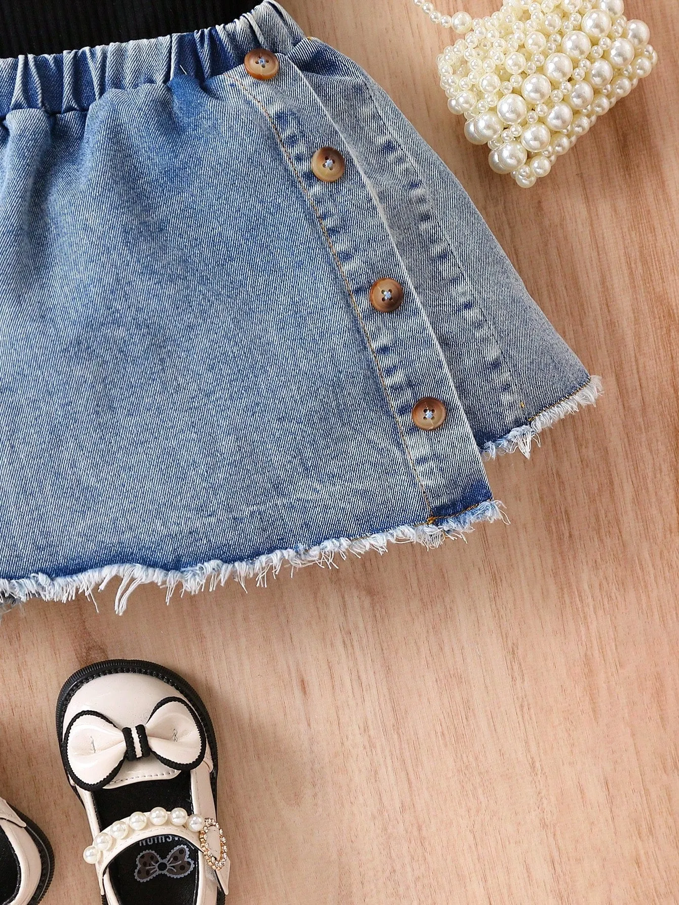 Baby Girls' Casual And Stylish Halter Top With Denim Skirt Outfit - FD