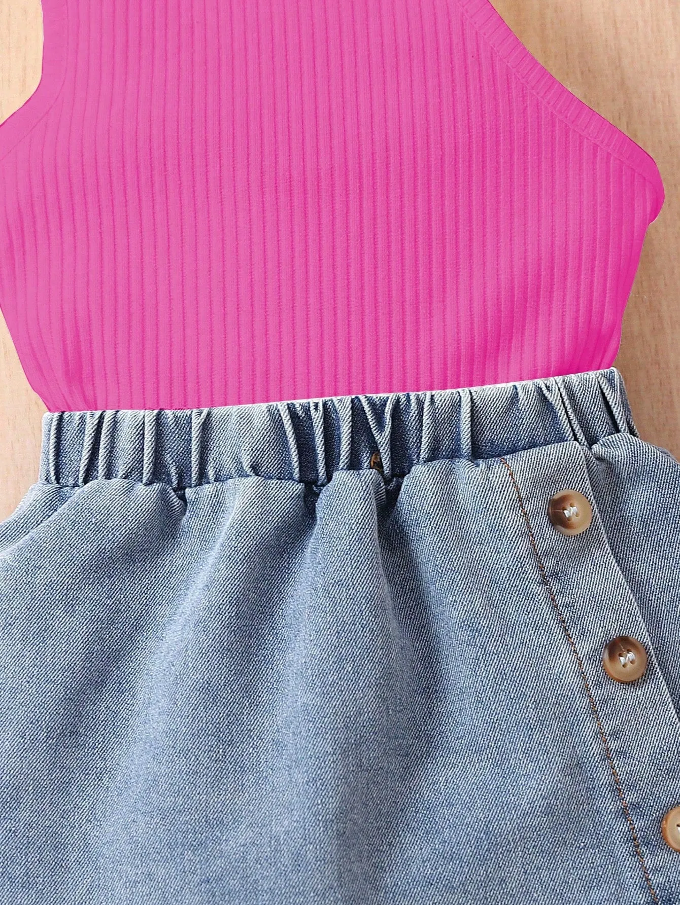 Baby Girls' Casual And Stylish Halter Top With Denim Skirt Outfit - FD