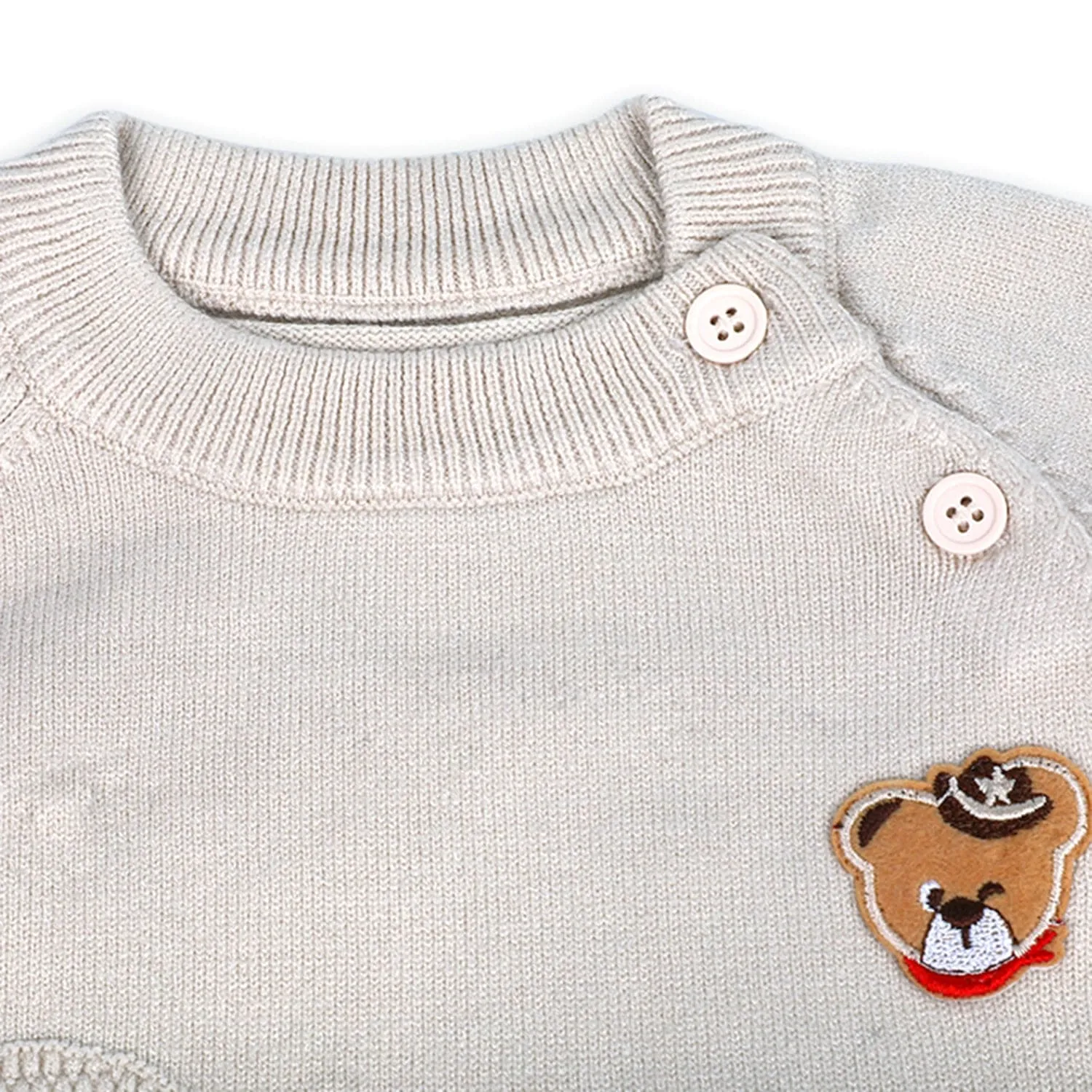 Bear Embroidery Premium Full Sleeves Knitted Sweater - White