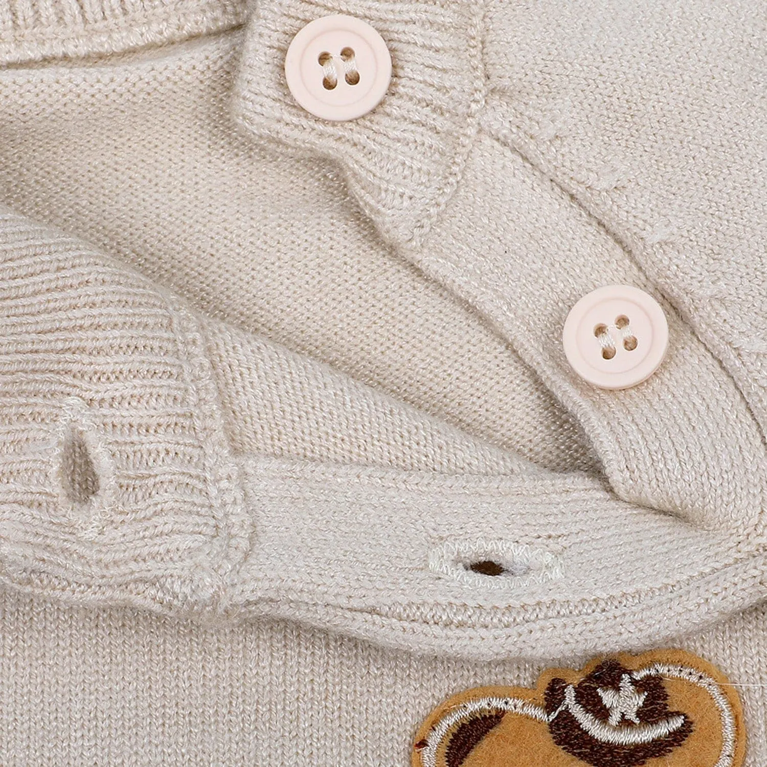 Bear Embroidery Premium Full Sleeves Knitted Sweater - White