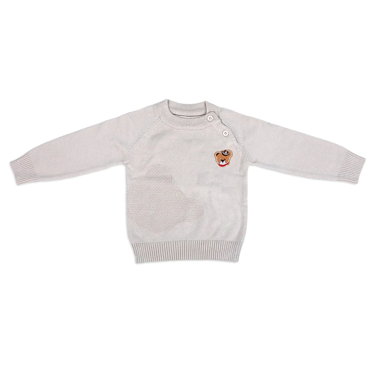 Bear Embroidery Premium Full Sleeves Knitted Sweater - White