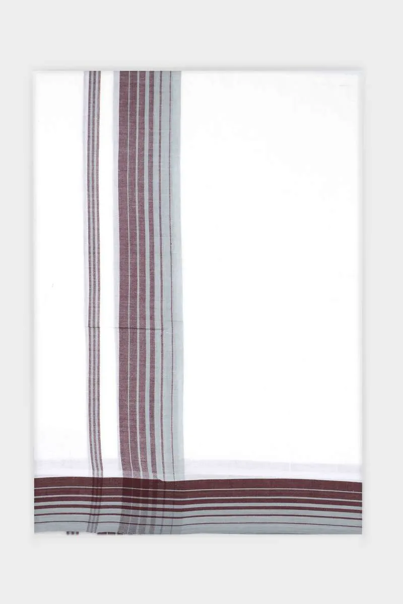 Bhargav Arima - Gray Brown Smooth Cotton Double Layered Dhoti With Fancy Borders | Uathayam