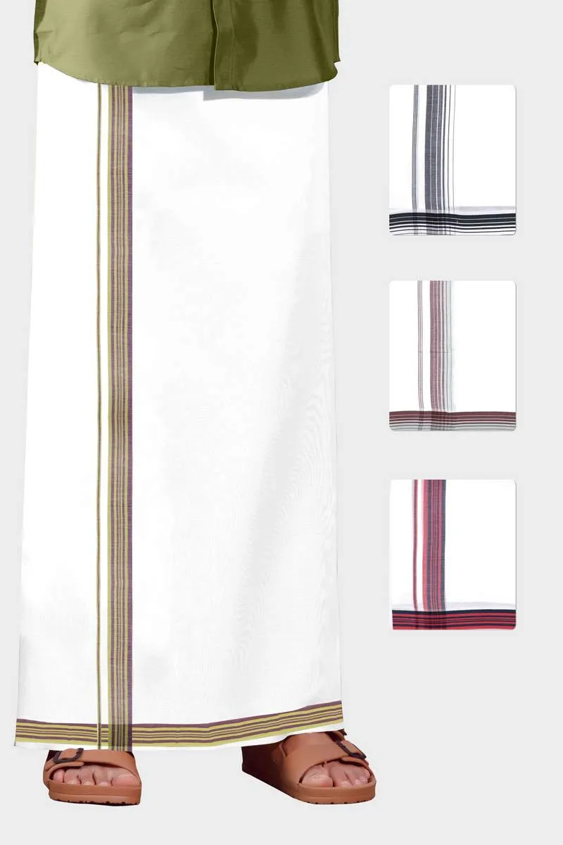 Bhargav Arima - Gray Brown Smooth Cotton Double Layered Dhoti With Fancy Borders | Uathayam